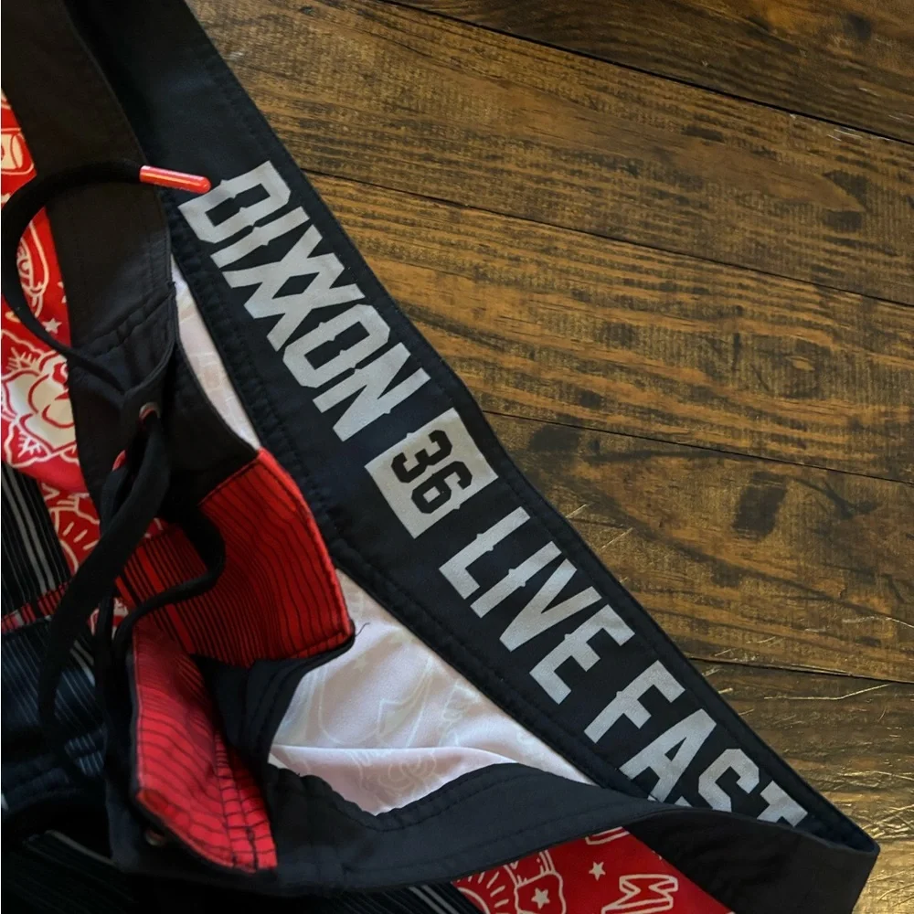 DIXXON Men's Black and Red Board Shorts - Picture 2 of 3